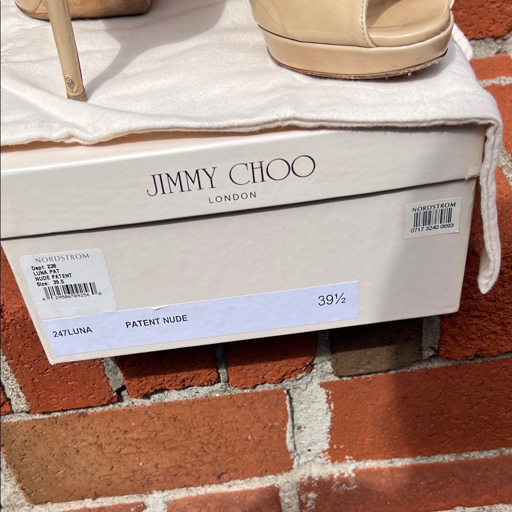 Jimmy Choo Nude Patent Leather Peep Toe Heels - Picture 9 of 10